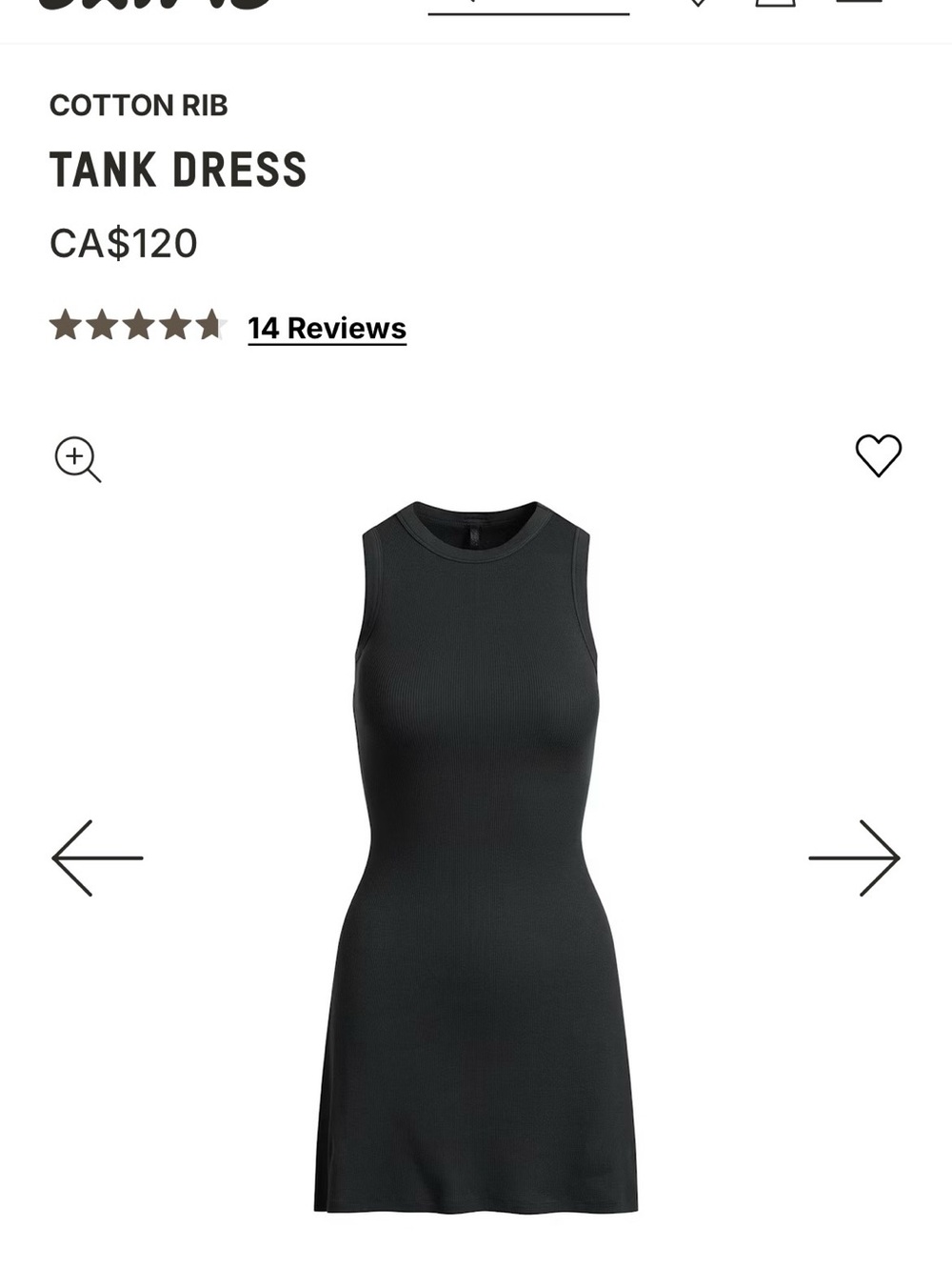 SKIMS Black Ribbed Cotton Tank Mini Dress